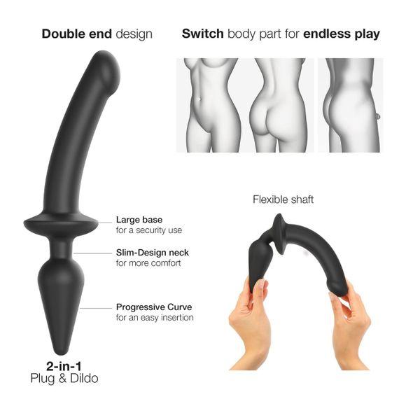 Анальна пробка з дилдо 2в1 Strap-On-Me SWITCH PLUG-IN DILDO Black XXL, діаметр 5,2/3,9 см | Зображення 1