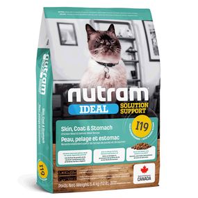 Корм Nutram I19 Ideal Support Sensitive Skin, Coat & Stomach Cat сухий для дорослих котів з чутливим травленням та проблемами шкіри 5.4 кг
