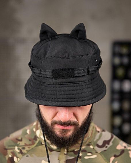 Тактическая панама софтшел ушки черная   ПП8009