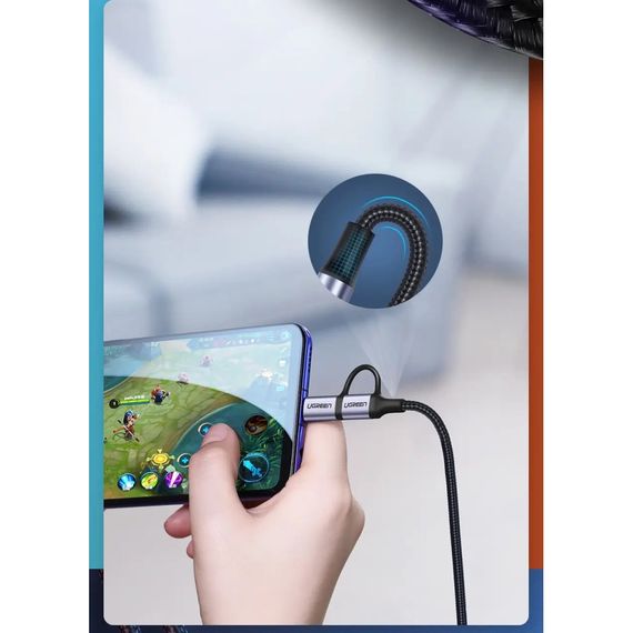 Дата кабель USB 2.0 AM to USB-C + Micro 5P 1.0m 3A US177 black Ugreen (30875) | Зображення 5
