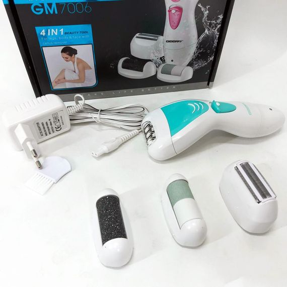 Епілятор Gemei GM-7006 4в1 - Професійний бездротовий епілятор бритва з насадками триммер + пемза | Зображення 7