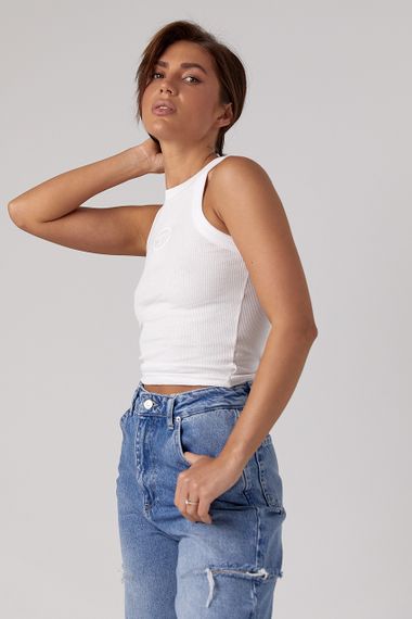 Женская майка в рубчик с нашивкой спереди - белый цвет, S (есть размеры) | Зображення 6