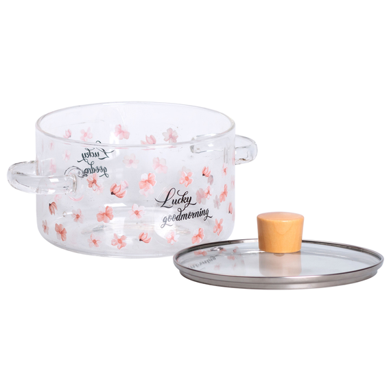 Стеклянная кастрюля прозрачная 1.7 литр с крышкой жаропрочная HP-34-22 | Зображення 2