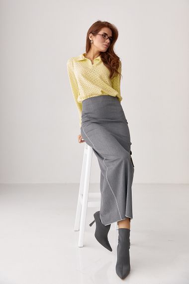 Кофта-поло з ажурної в'язки - лимонний цвет, ONE SIZE (є розміри) | Зображення 2