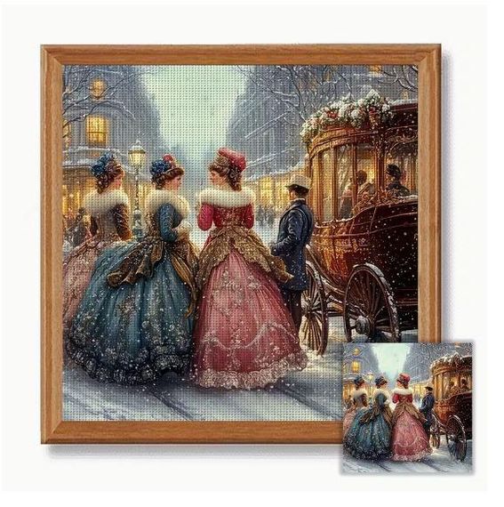 Набор для вышивки крестом ZUOANLF «Викторианская леди в снегу» 40×40 см, 14 CT, канва Аида с нанесенным рисунком, полная зашивка | Зображення 1