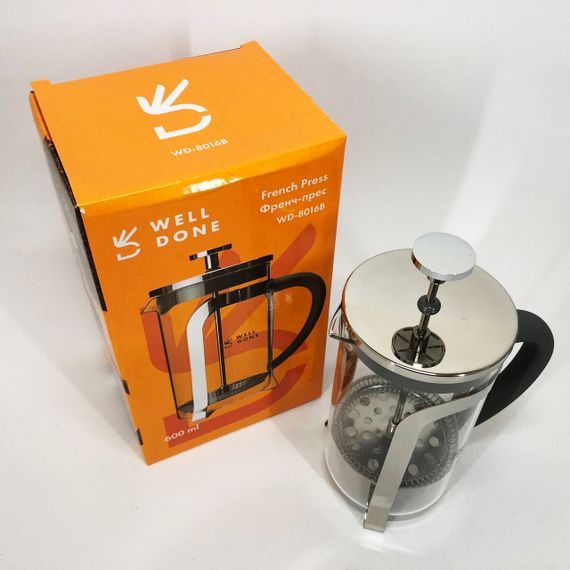 Френч прес Well Done WD-8016B з ручкою soft-touch 600 мл, Френч прес скляний на кухню | Зображення 4