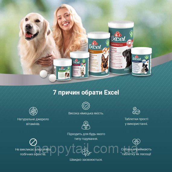 Вітаміни 8in1 Excel Calcium для цуценят та дорослих собак для зубів та кісток кальцій 1700 шт | Зображення 7