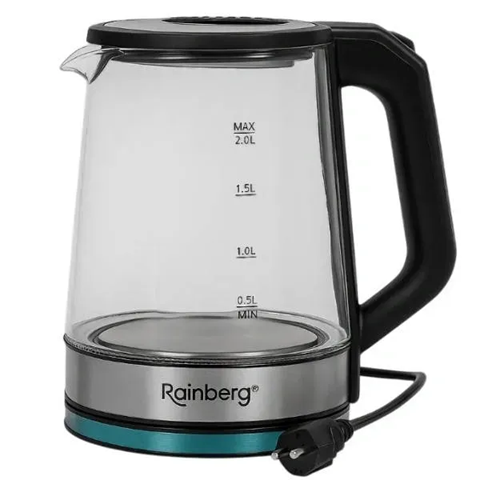 Стеклянный электрочайник Rainberg RB-2262 с LED подсветкой 2 л 2200 Вт Черный | Зображення 2