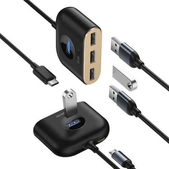Переходник HUB Baseus Square round 4-in-1 UBS3.0 1m (CAHUB-AY) Black | Зображення 4
