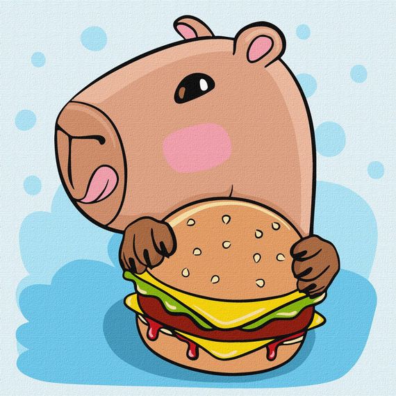 Картина по номерам "Капибара и бургер" KHO1276, 30х30 см