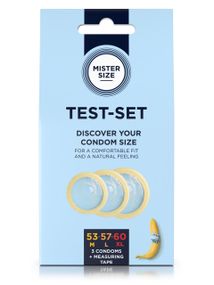 Набор презервативов Mister Size Test-set 53-57-60 с инструкцией по подбору размера презерватива (EN)