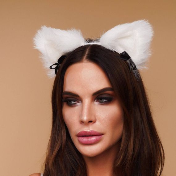Хутряні вушка кішки з бантиком, Білі OKOVA Sex Aura | Зображення 1