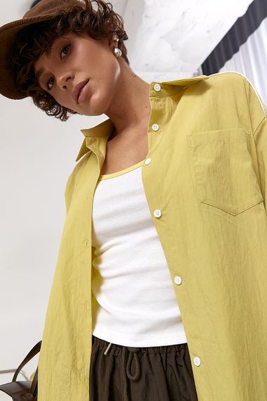 Класична сорочка з контрастними вставками в комплекті з майкою - салатовий цвет, ONE SIZE (є розміри) | Зображення 3