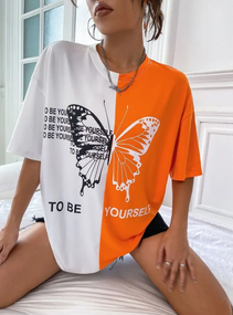 Женская двухцветная трикотажная футболка Бабочка GF05215 размер 42/44, цвет оранжевый + белый