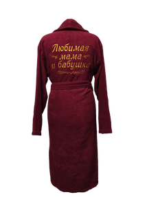 Халат жіночий махровий натуральний червоний з вишивкою мама та бабуся 42 (00211)