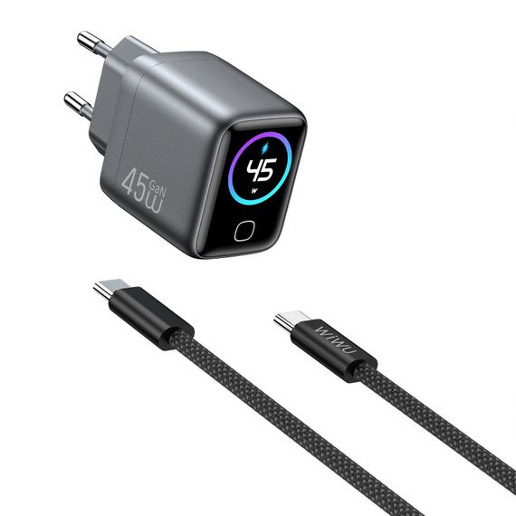 СЗУ WIWU CHG500 Voyager PD45W (1USB-C) + кабель Type-C to Type-C Grey | Зображення 1