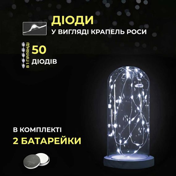 Світлодіодна гірлянда Роса 5 метрів на батарейках 50 led нитка на зеленому дроті біла | Зображення 4