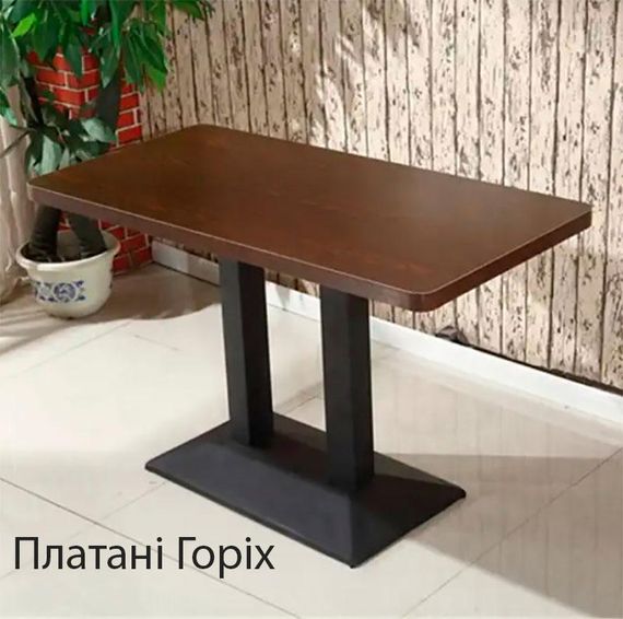 Стол Платани 120х60 см на черной металлической опоре, прямоугольная столешница цвет орех