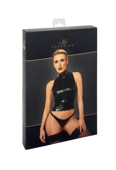 Топ Noir Handmade F324 Glam, M, black, халтер, на блискавці, вінілові вставки, комір-стійка | Зображення 6