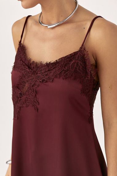 Сатинова майка з мереживом - бордо цвет, ONE SIZE (є розміри) | Зображення 3