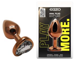 Анальная пробка с кристаллом EGZO - Dark Gold Heart Plug Clear, size S Sex Aura