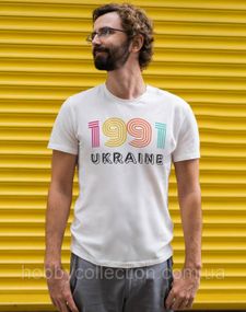 Футболка чоловіча із патріотичним принтом "UKRAINE 1991" біла
