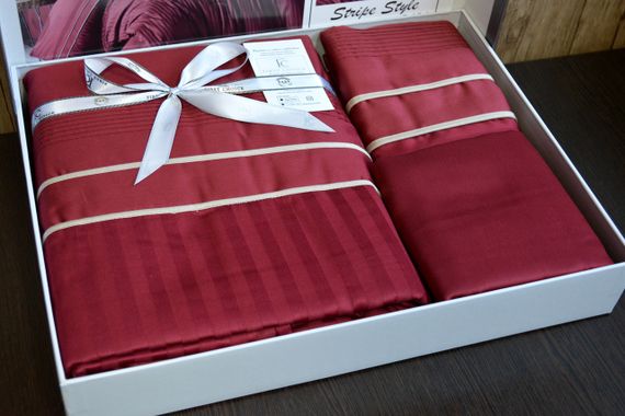 Постільна білизна First Choice Deluxe Satin 200х220 Stripe Style Dark Red | Зображення 2