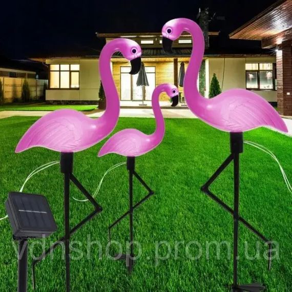 Садовий світильник Фламінго газонний парковий на сонячній батареї набір 3 шт