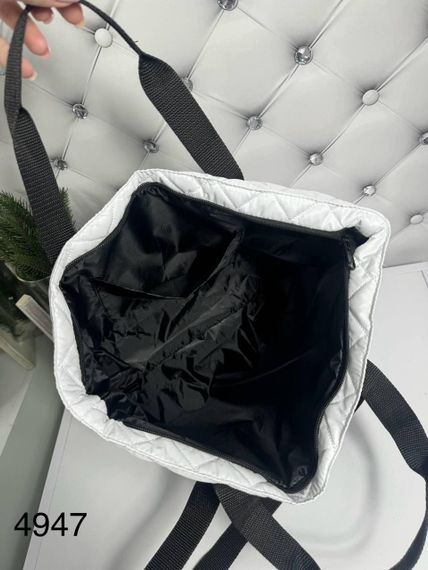 Большая женская сумка шоппер тканевая плащовка стеганая Белая | Зображення 7