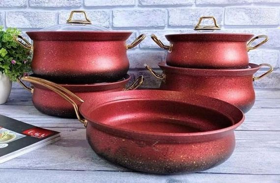 Набір посуду каструль преміум класу O.M.S. Collection 3045 з гранітним покриттям з кришками Червоний (Туреччина) | Зображення 3