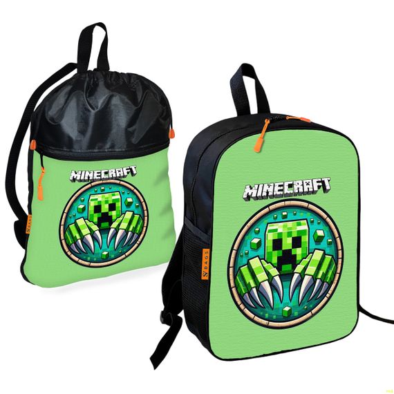 Школьный рюкзак детский Minecraft + Сумка для обуви спортивной формы рюкзак-мешок  для мальчика (01737)