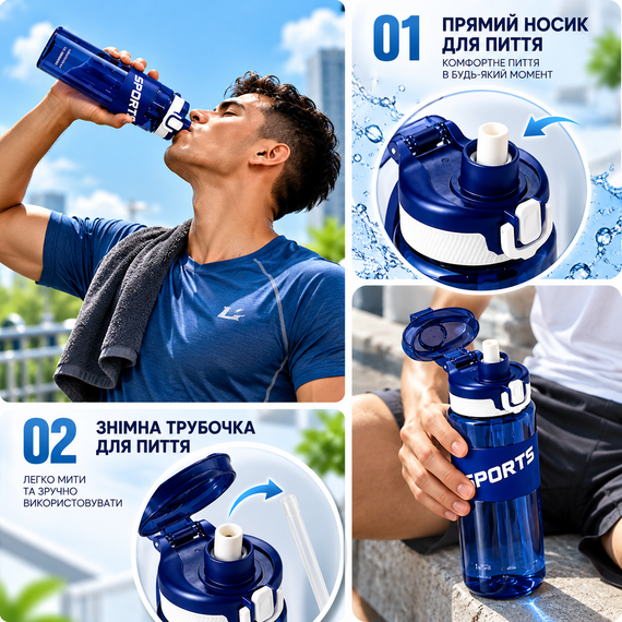 Бутылка для воды KANGZYUAN 500 мл синяя спортивная с Tritan без BPA, ударопрочная, с эргономичной крышкой | Зображення 5
