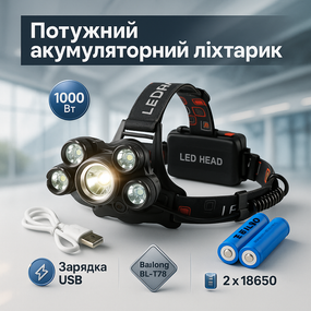 Компактный налобный фонарь Bailong, Мощный налобный LED фонарь на голову для бега VI-71