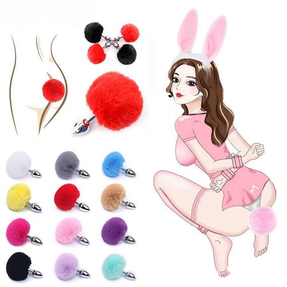 Металлическая анальная пробка с черным круглым хвостиком | Зображення 4