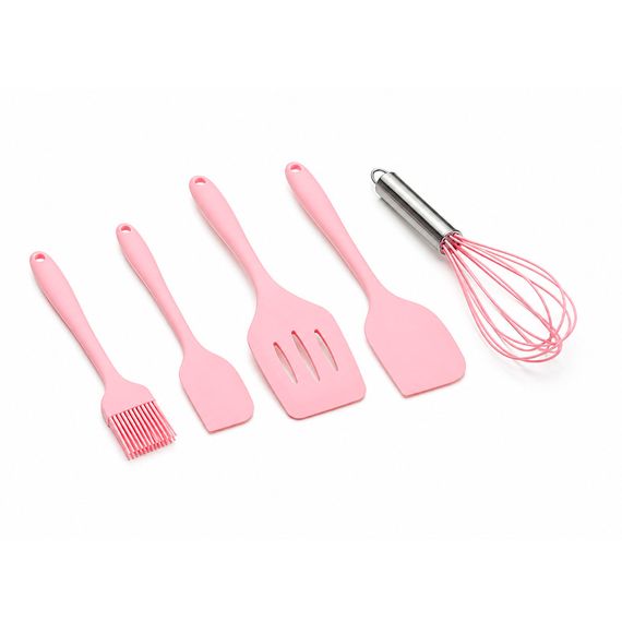 Кухонный набор 5 предметов,венчик,3 лопатки,кисть,Pink