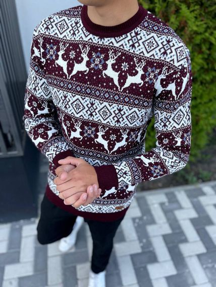 Мужской новогодний свитер с оленями низкий воротник PA2658 цвет бордовый, размер XL | Зображення 2