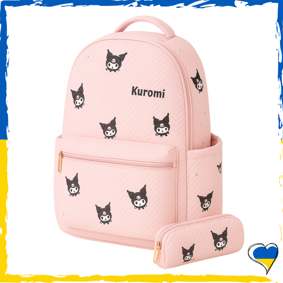 Рюкзак з пеналом для дівчаток плащівка рожевий з котиками 45х30х10см