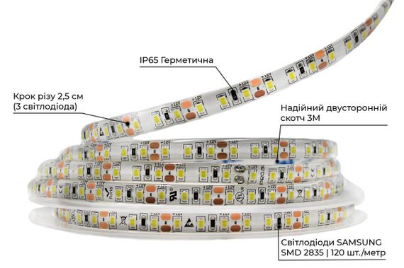 Світлодіодна LED стрічка PROLUM™ 12V 2835\120 IP65 Series "SG" Холодний-білий (9000-10000К) | Зображення 1