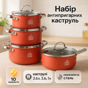 Набір каструль-сотейників 10, Набір посуду для електричних плит каструль з антипригарним дном DN-30