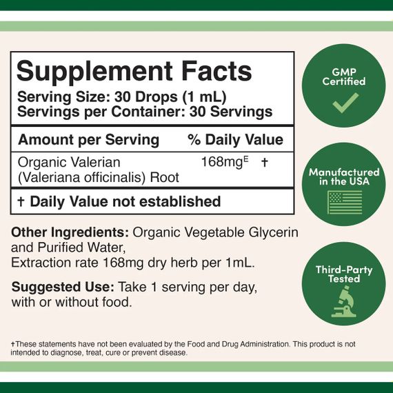 Екстракт кореня валеріани Double Wood Supplements Valerian Root Drops (168 mg in 1 ml) 30 ml | Зображення 2