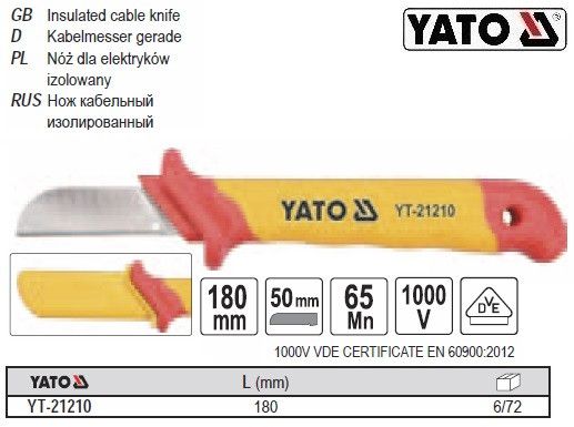 Ніж ізольований l=180 мм VDE 1000В YATO-21210
