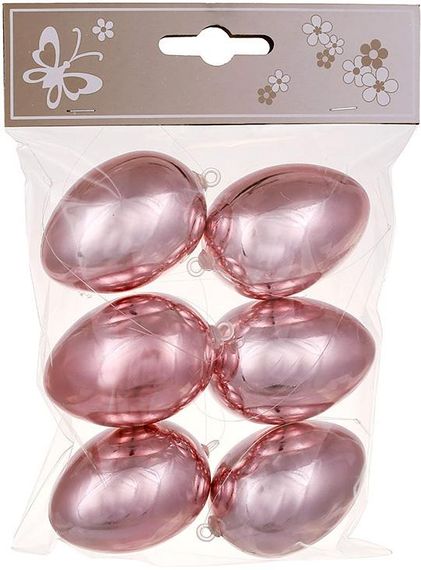 Великодній декоративний набір "Яйця" 6 підвісок, 4х6см пластик, рожевий перламутр