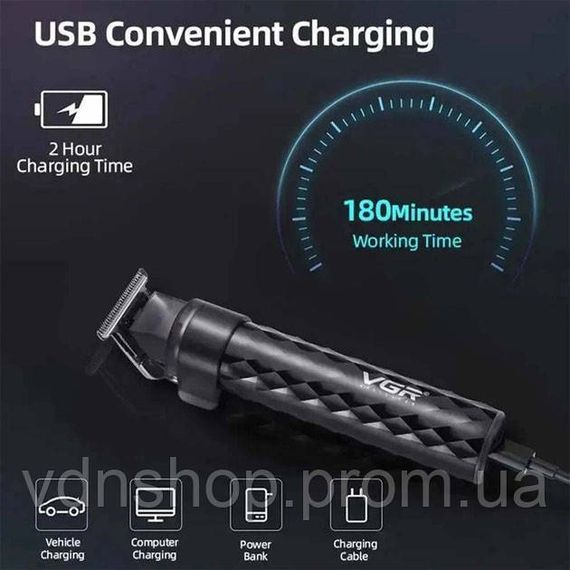 Електрична машинка тример для волосся і бороди VGR, Бездротові машинки для стрижки легкі HZ-98 | Зображення 2