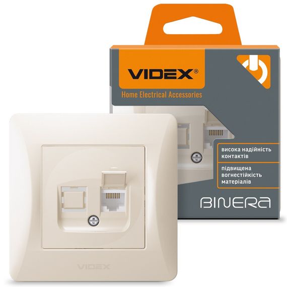 Одинарна комп'ютерна розетка CAT6 VIDEX BINERA VF-BNSK1PC6-CR кремова | Зображення 1