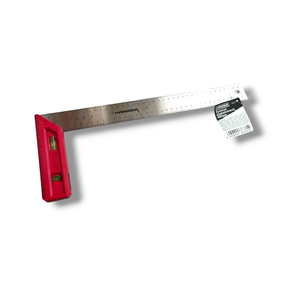 Кутник будівельний HAISSER | Пластикова ручка | Рівень | Лінійка нерж. сталь | 400 мм