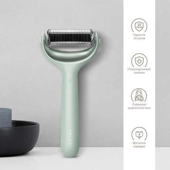 Электронный роллер для лица и тела с микроиглами GESKE MicroNeedle Face&Body Roller 8в1 gray, Зеленый | Зображення 2