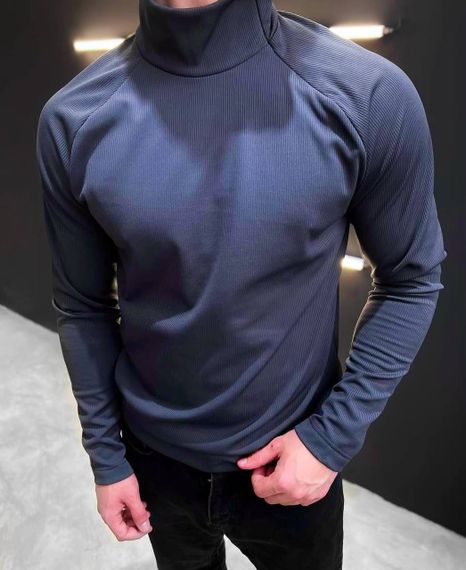 Мужской трикотажный гольф в рубчик с молнией на шее, OB142 цвет синий, размер 46/48 | Зображення 2