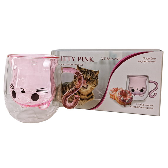 Набір чашок VT-5317-250 KITTY PINK з подвійним дном 2 шт. 250мл Vittora | Зображення 3