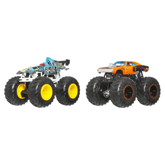 Подарочный набор 2 монстр-трака Хот Вилс Оригинал Hot Wheels Monster Trucks Slam Prix Vs Dodge Charger | Зображення 1