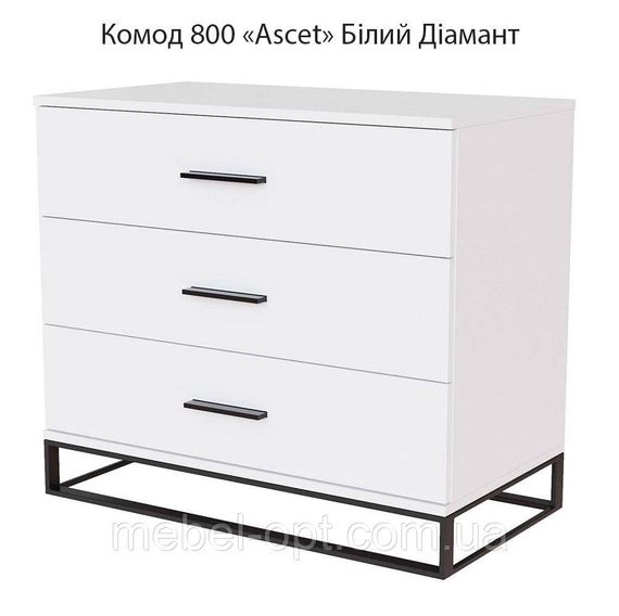 Комод 800 Ascet Art in Head, на 3 выдвижных ящика цвет Белый Бриллиант